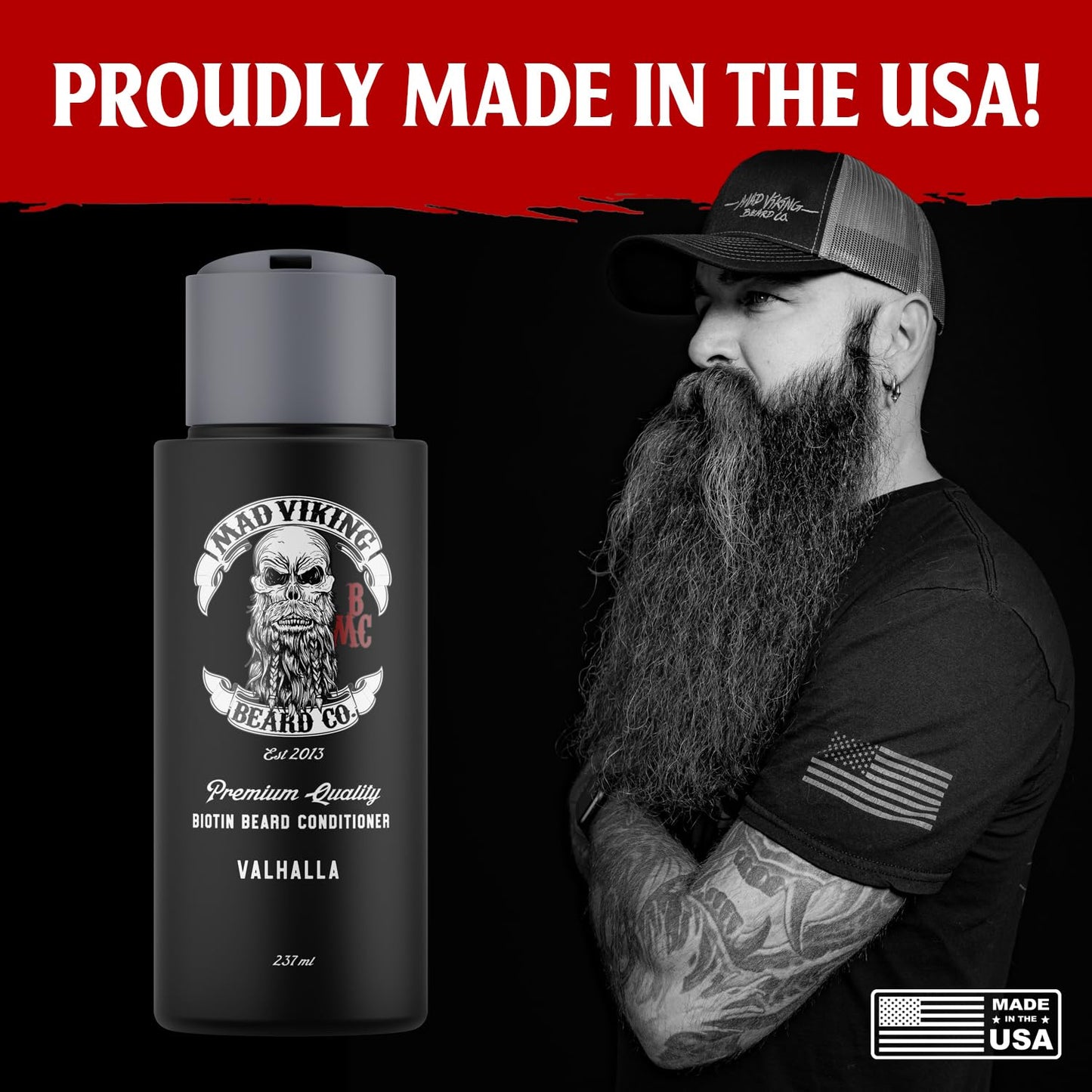Mad Viking Valhalla Biotin Beard Conditioner – Restores, Moisturizes and Softens - Deep Conditioning and Reduced Frizz - Smooth Sandalwood & Vanilla Scent, Made in the USA - 8oz