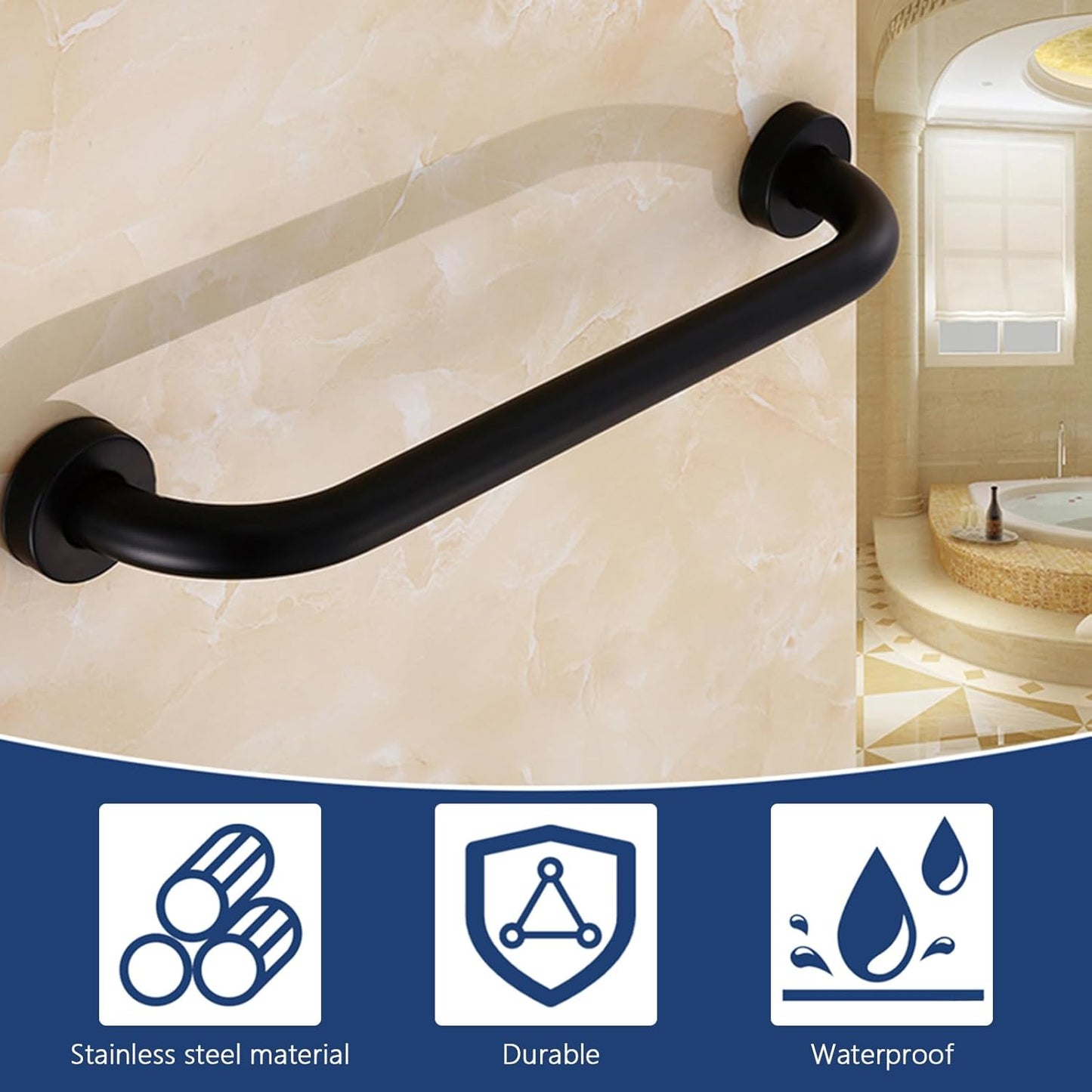 2 Pcs 12 Inch The Black Stainless Steel Handrail Bar Stairway Hand Railing Stairway Hand Bar Steel Outdoor Deck Rail Handle Indoor & Outdoor Matte Black Shower Grab Bar