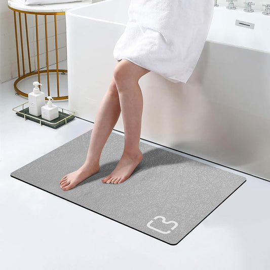 Bath Mat Rugs Quick Dry Super Absorbent Diatomaceous Earth Bath Mat Non Slip Rubber Bottom Thin Bathroom Mat Fit Under Door, Floor Rugs in Front of Bathtub,Shower Room,Sink, 17 x 32, Grey