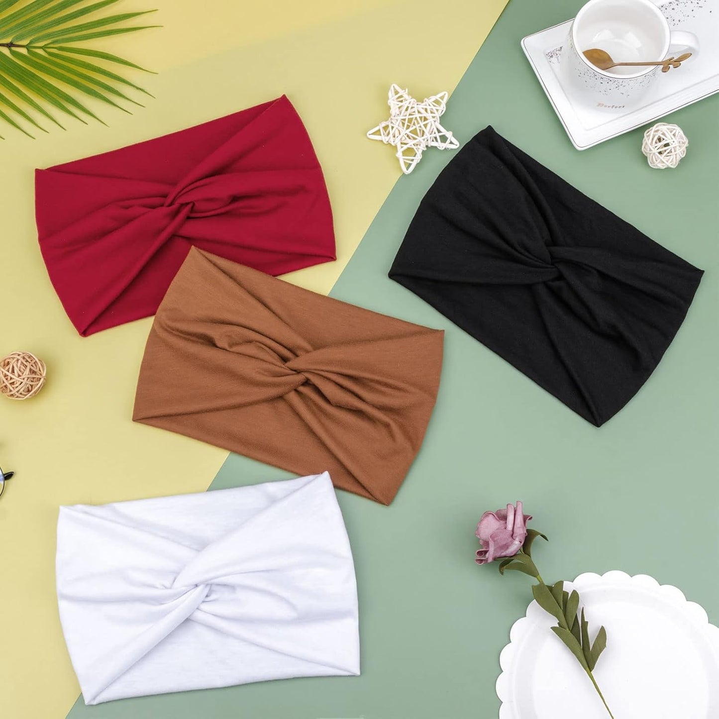 DRESHOW 4 Pack Turban Headbands for Women Wide Vintage Head Wraps Knotted Cute Hair Band Accessories