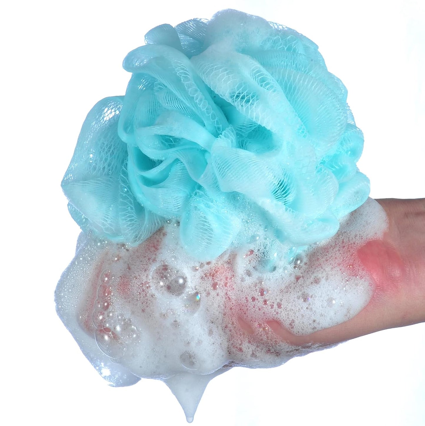 60g/pcs Multi-Color Mesh Bath Sponge Shower Pouf Loofahs Shower Puff Pack of 4 (White,Pink,Purple and Blue)