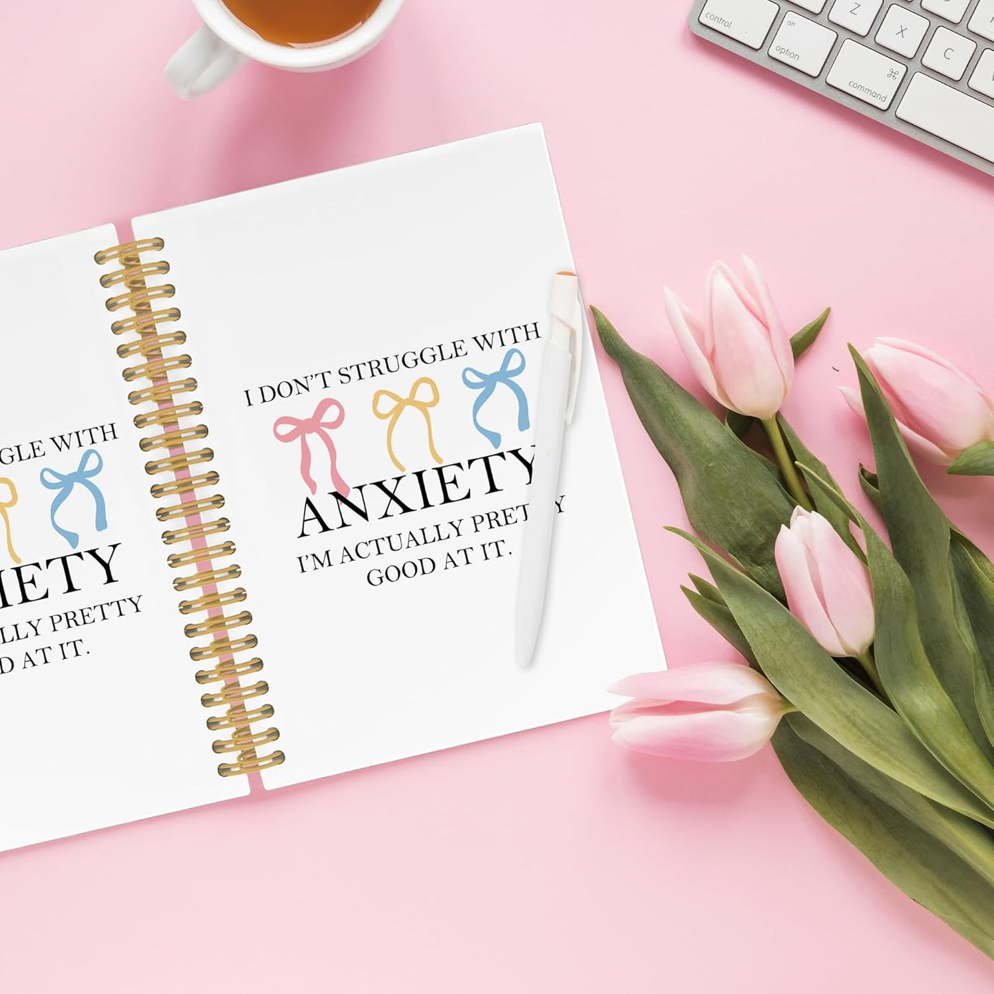 Coquette Bow Mental Health Spiral Notebook, Inspirational Journaling Notebooks for Women, Anxiety Relief Hardcover Journals for Office 160 Pages 5.5 x 8.3 Inch, Anti Anxiety Gifts for Girls