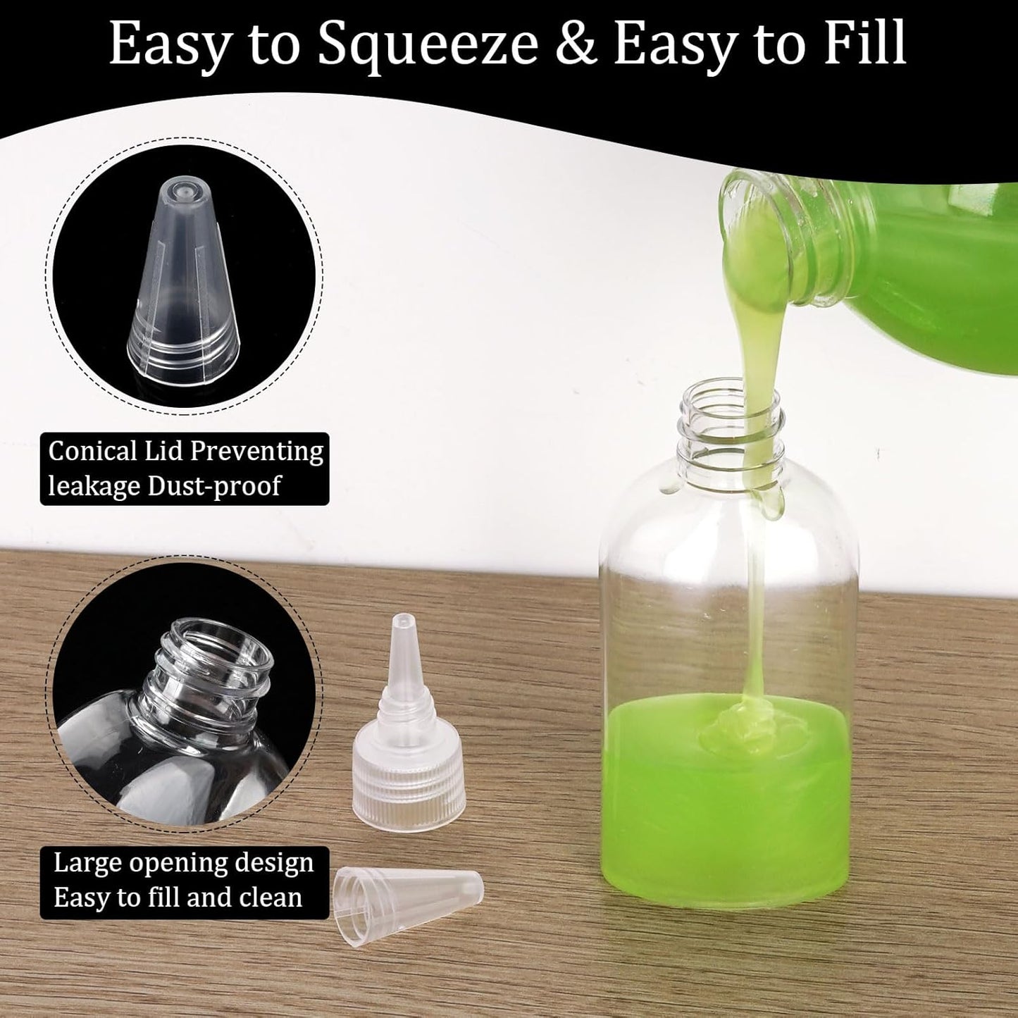 Cosywell Paint Bottles 10Pack 100ml/3.4oz Empty Squeeze Bottles Leak-Proof Refillable Plastic Hair Color Applicator Bottle Paint Storage Containers for Paint Art Crafts Shampoo Liquids(Clear)