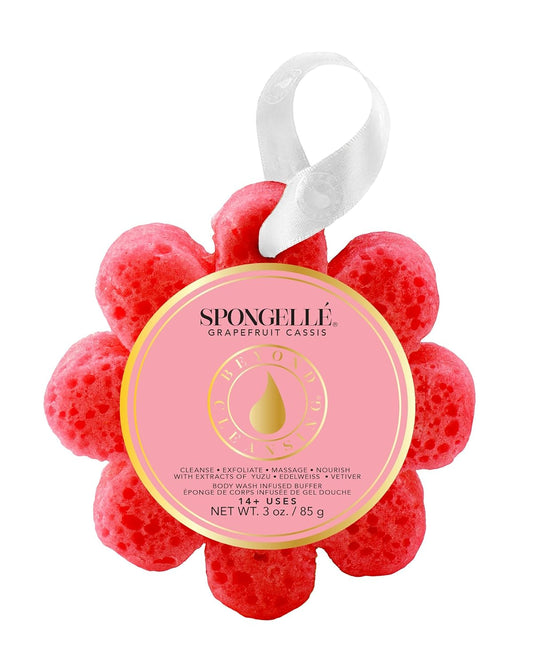 Spongelle Grapefruit Cassis Wild Flower Loofah Body Scrubber | Bath & Shower Loofah for Women | Body Scrubber Exfoliator with Body Wash Infused Sponge | 14+ uses | Zesty Grapefruit, Cassis & Vanilla