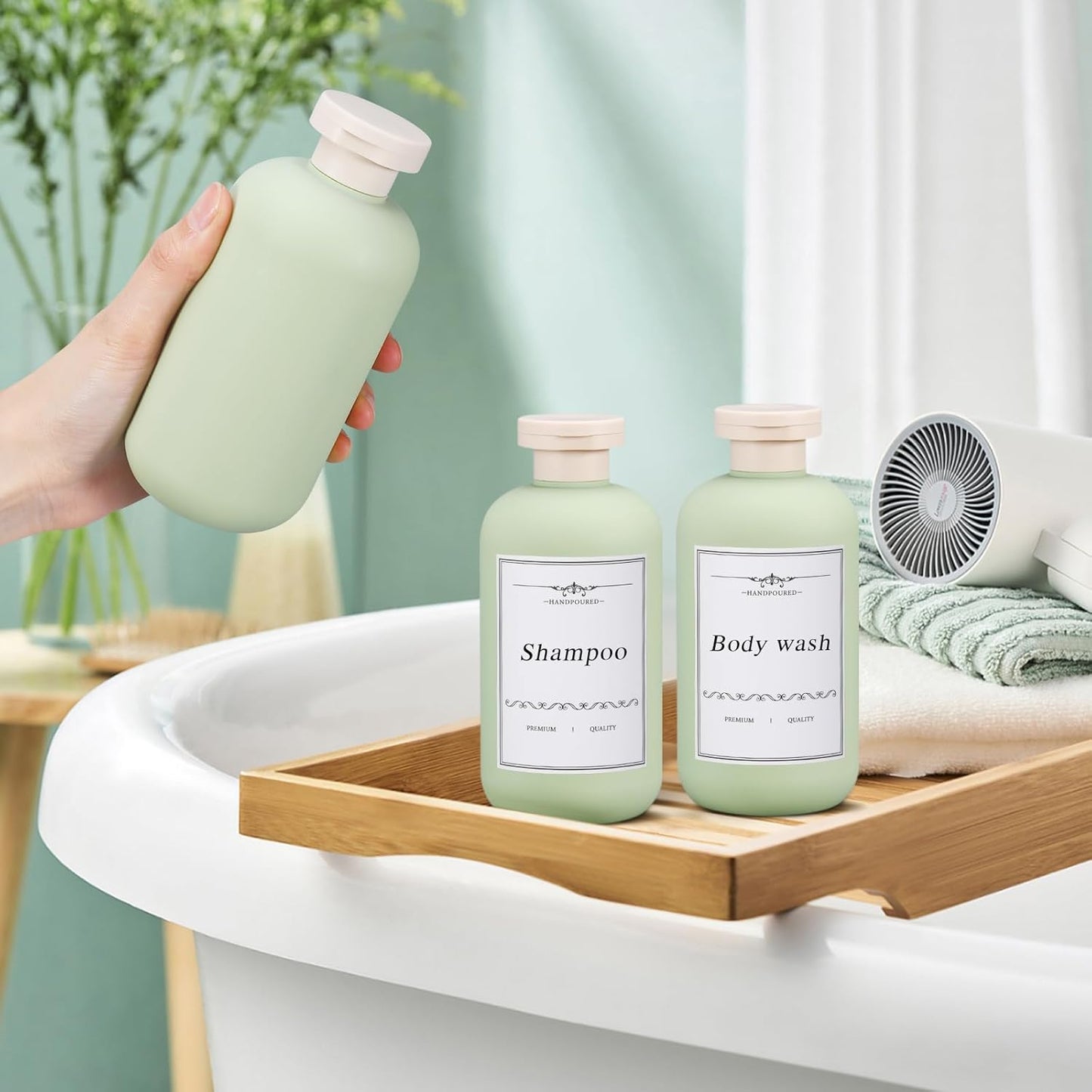 6.8oz Travel Bottles for Toiletries, Empty Plastic Squeeze Bottles with Flip Cap, Lotion Container for Toiletries Travel Size Shampoo and Conditioner (3 pack Green)