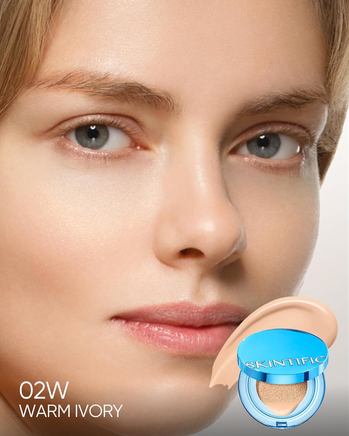 Velvet Matte Cushion Foundation Blue Ultra Cover Powder Foundation, 12h Oil-Control, Lightweight, Long-Lasting, Waterproof Korean Cushion Makeup (02W Warm Ivory)