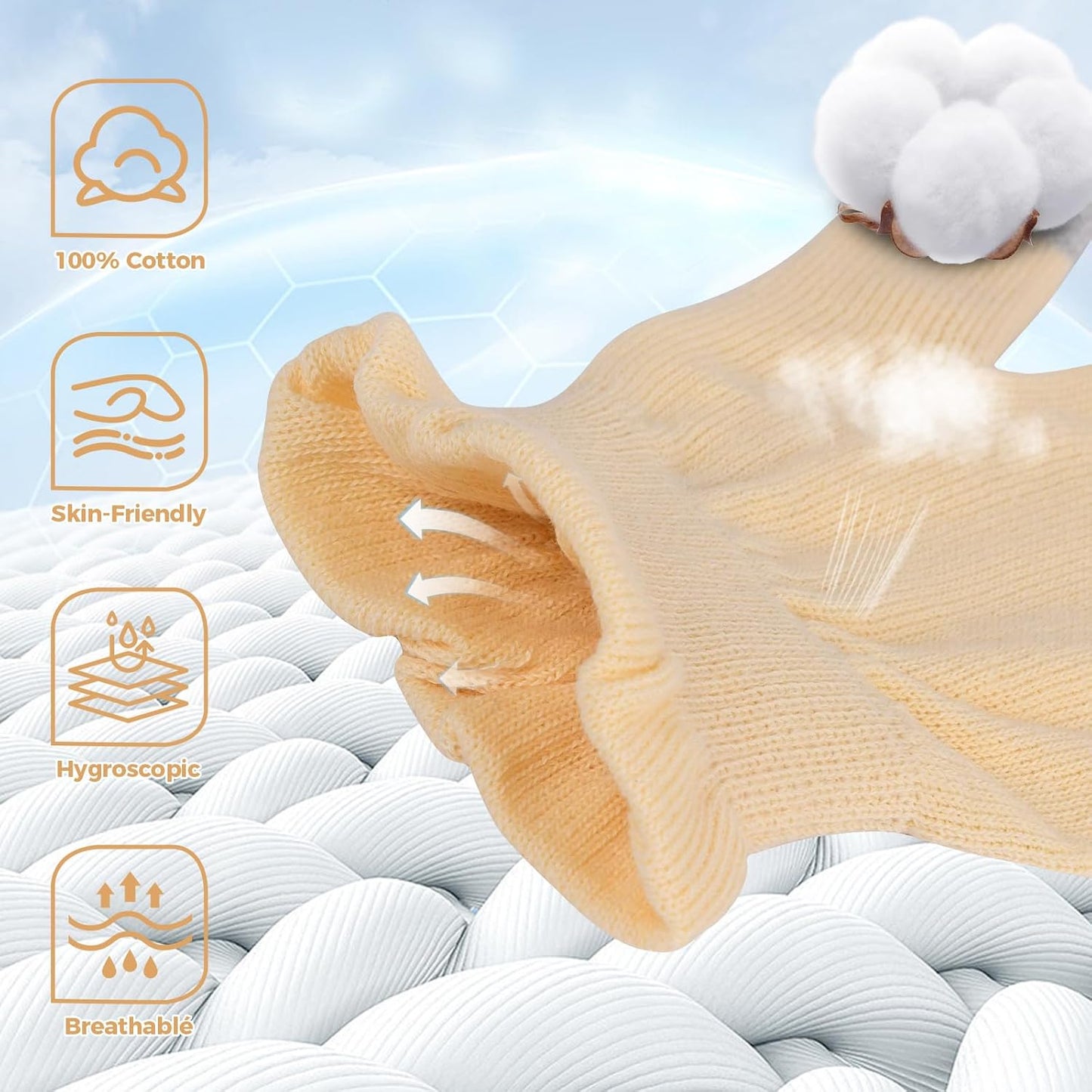 Cotton Moisturizing Gloves Overnight Hand Beauty Gloves Touchscreen Sleeping Gloves (S-Beige, Count, 6)