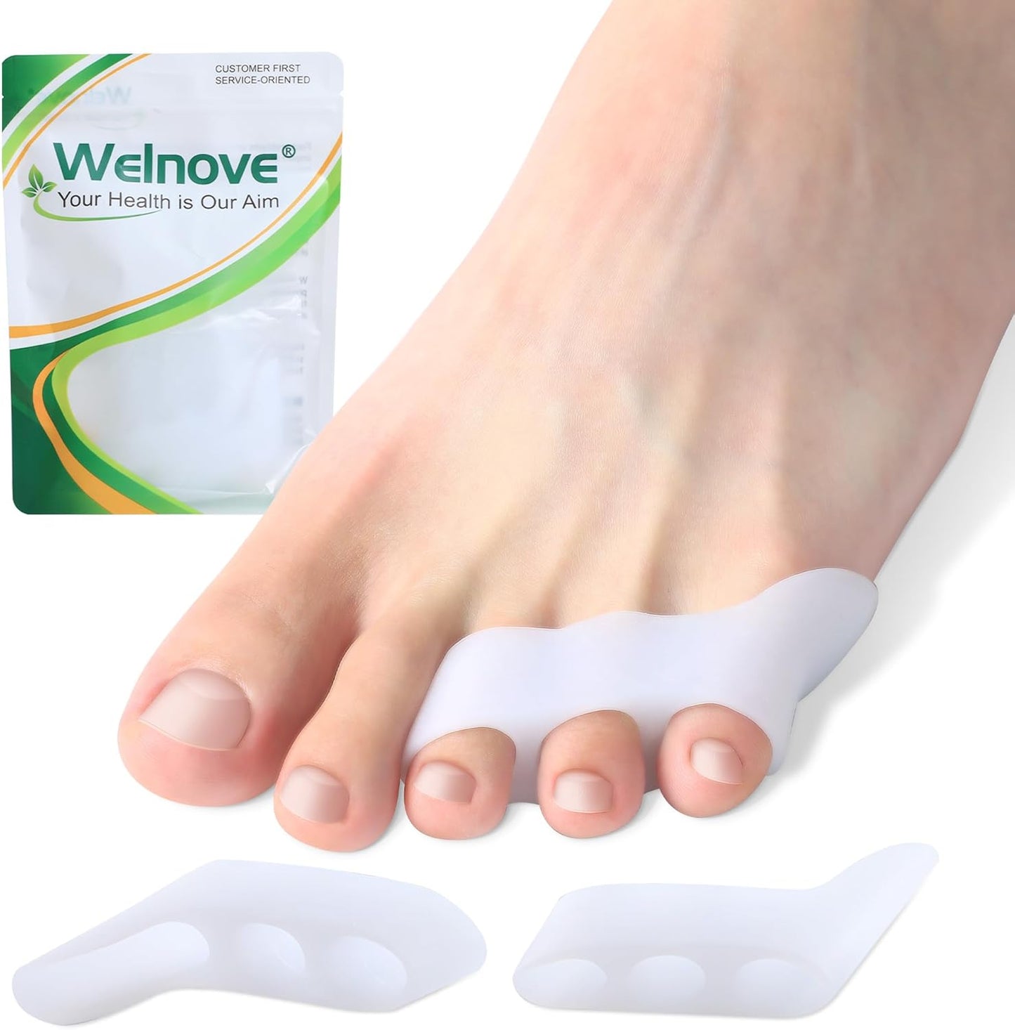 Welnove Gel Pinky Toe Separators - 8 Pack Pinky Toe Spacers, Bunion Cushions Pads for Women＆Men, Silicone Little Toe Protectors for Preventing Rubbing & Relieve Pressure(White)