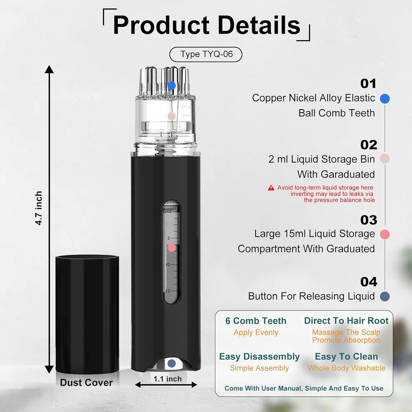 Minoxidil Applicator Comb,2Pcs Scalp Applicator Comb Set,Minoxidil Serum Liquid Massager To Promote Hair Growth,Roller Ball Scalp Massage Comb（Black）