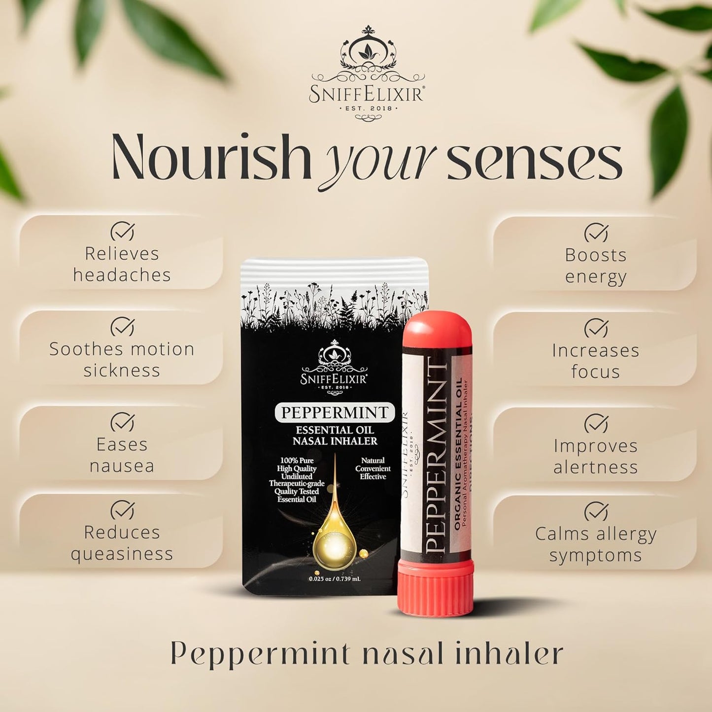 Peppermint Inhaler Nasal Stick - Aromatherapy Nasal Inhaler, Portable Nose Inhaler Stick, Non Drowsy Motion Sickness Stick with Peppermint Essential Oil, Aromatherapy Inhaler Stick, Aroma Inhaler