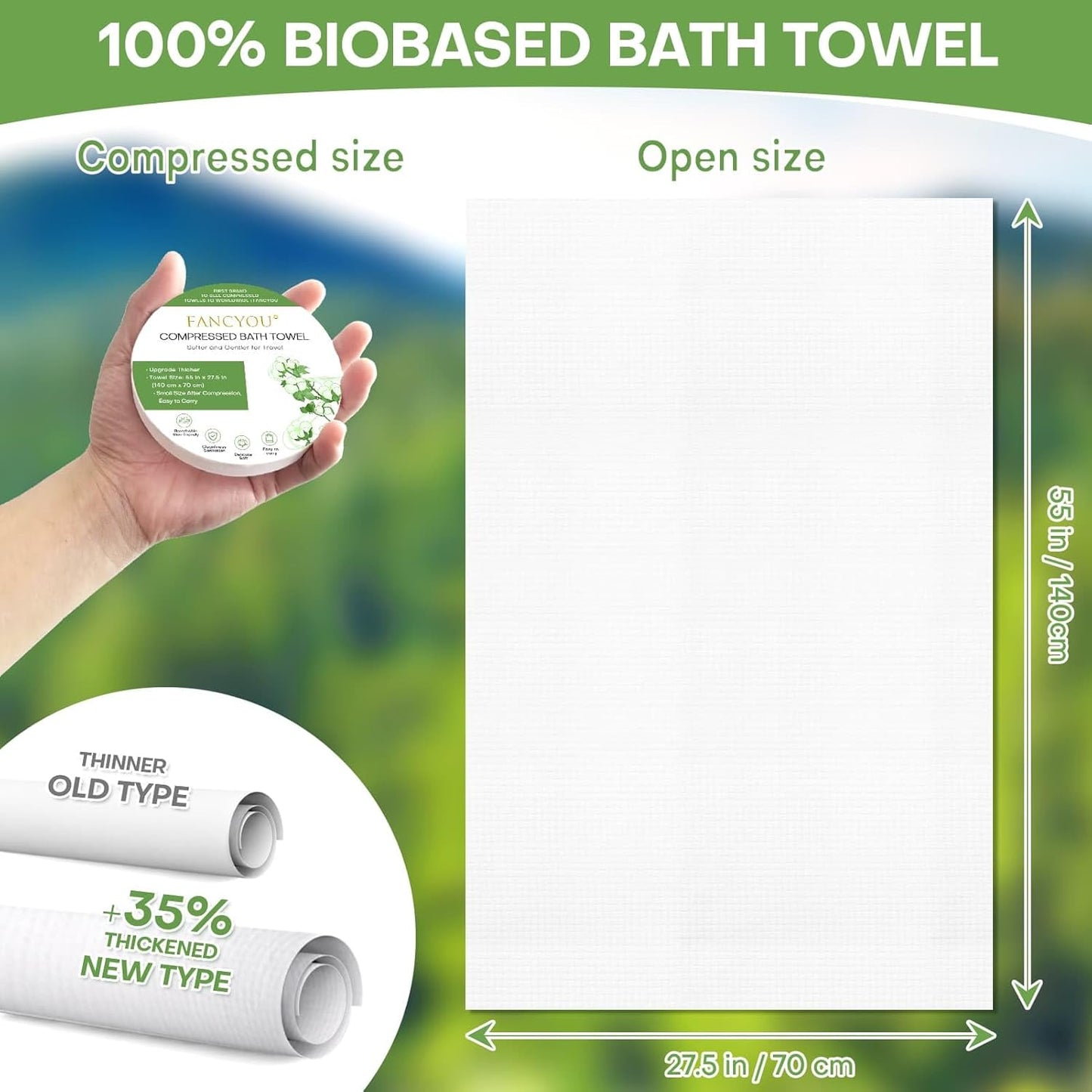 Compressed Bath Towel Tablets 24 Pack 55" x 27.5" Thickened Washable & Reuseable Bath Towels Portable Expandable Disposable Personal Care Cleansing Non Woven Clothes (Green Pack)