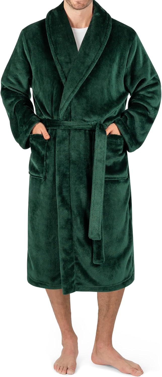 PAVILIA Mens Soft Robe Bathrobe for Men, Lightweight Fleece Male Robe Long Bath Shower Spa