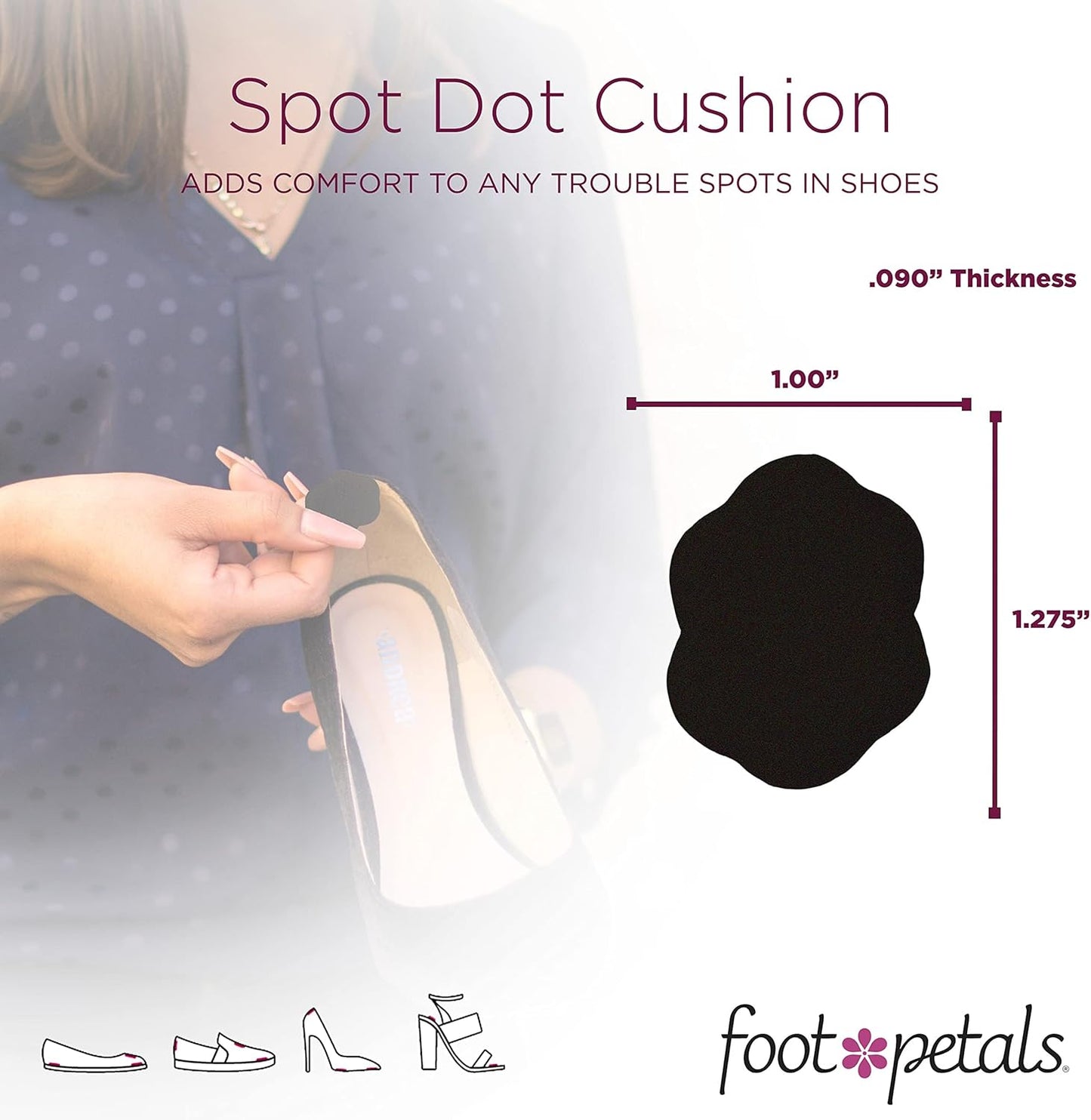 Foot Petals Spot Dot Cushion, Pressure Point Solution for Blister Relief, Rub Protection, Women's Heels, Pumps, Flats