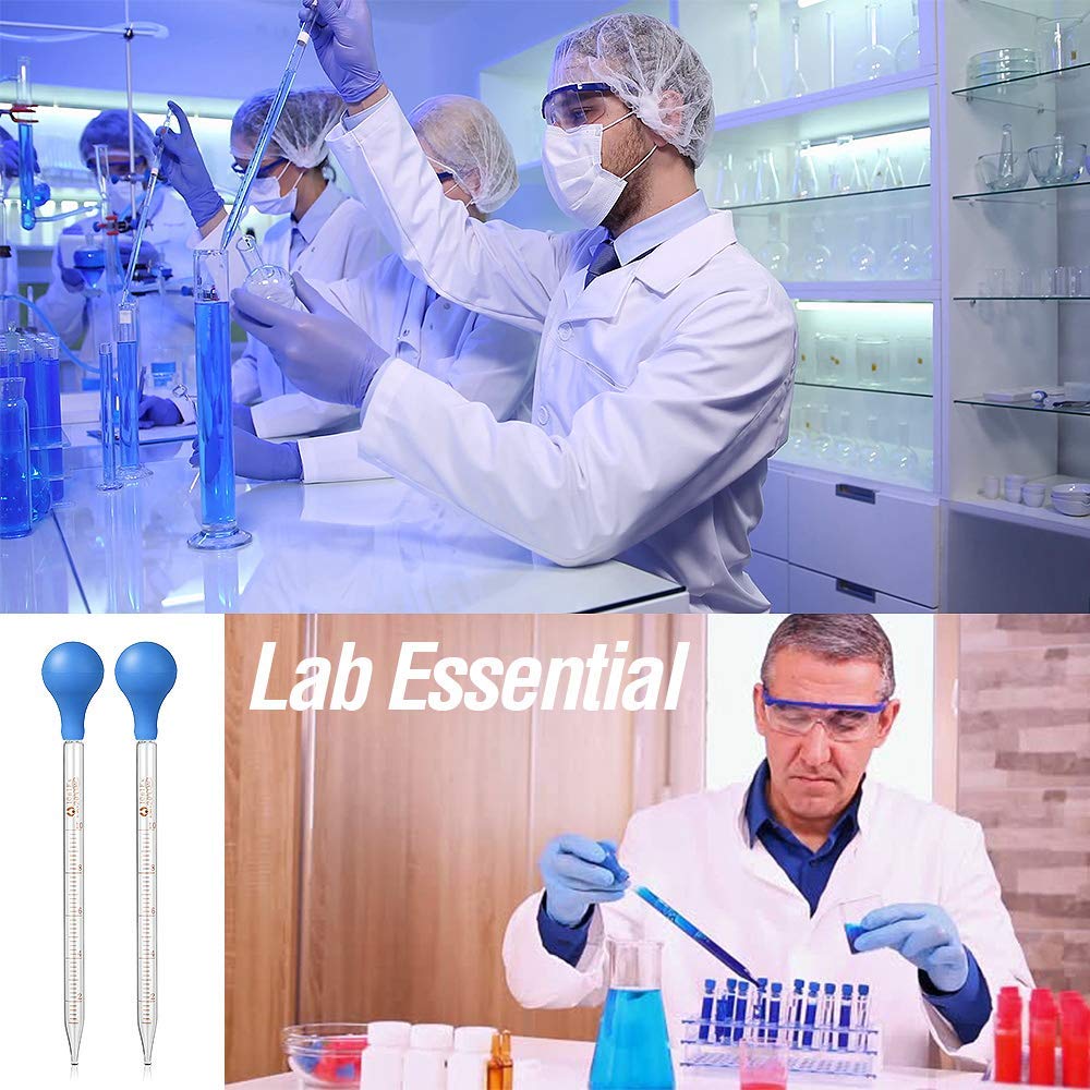 4Pcs Glass Graduated Dropper Pipette for Liquid Essential Oil, 10ml Lab Dropper Pipettes Transfer with Rubber Cap and 2Pcs Cleaning Brush