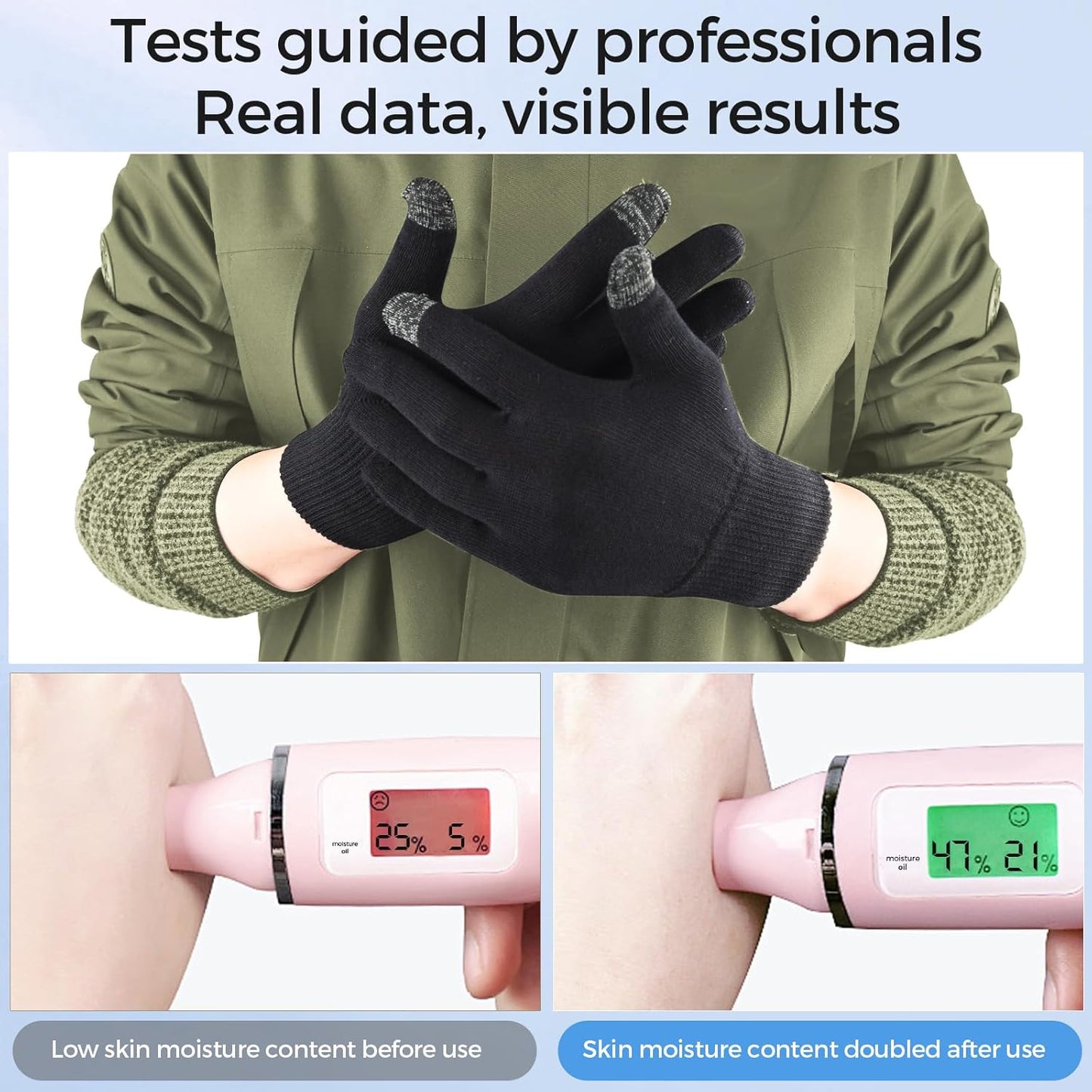 Donfri 2 Pairs Cotton Moisturizing Gloves Men Touchscreen Fingers for Eczema Dry Hands Hand Care Overnight Moisturizing (Medium-Black)