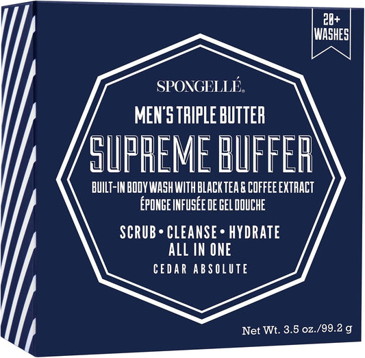 Spongellé Men's Triple Butter Supreme Body Wash Infused Buffer, Cedar Absolute