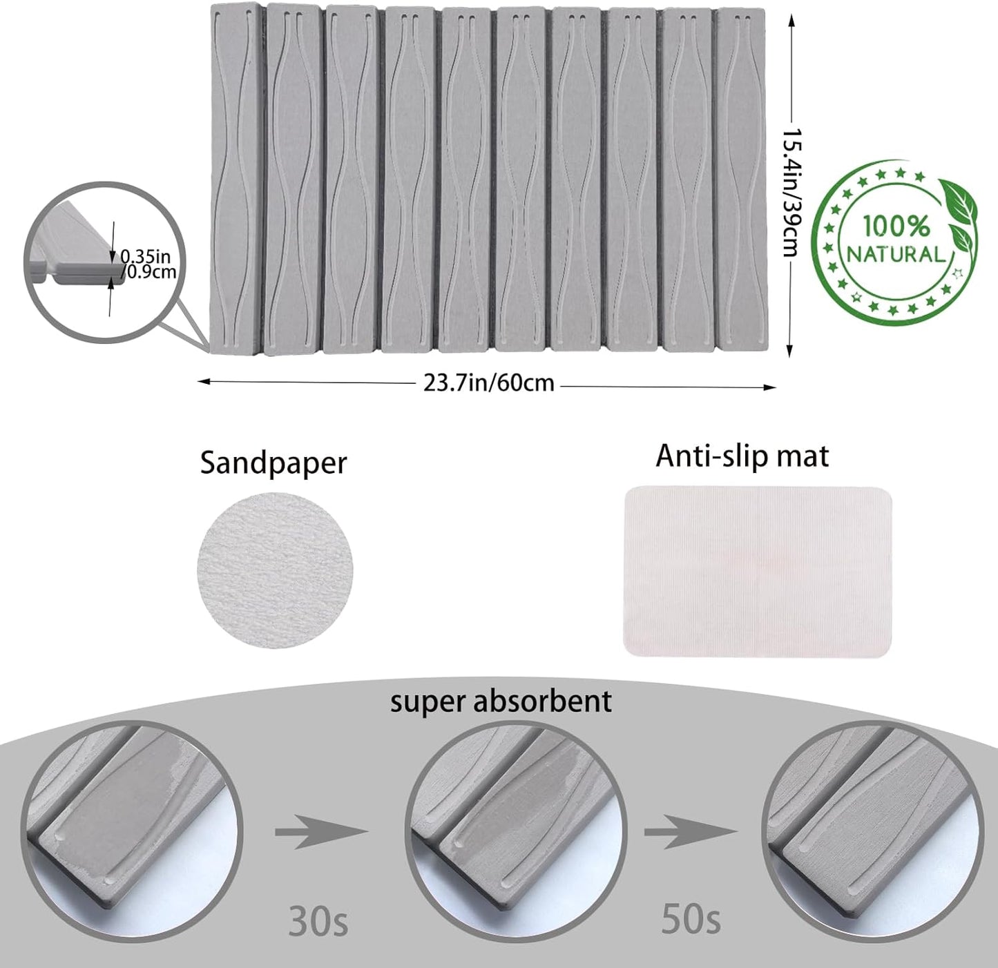 Dish Drying Matt and Foldable Stone Dish Drying Mat, Quick Drying Stone Bath Mat For Kitchen Counter and Sink Use by Dish Rack,Countertop Mat for Mom,Light Grey