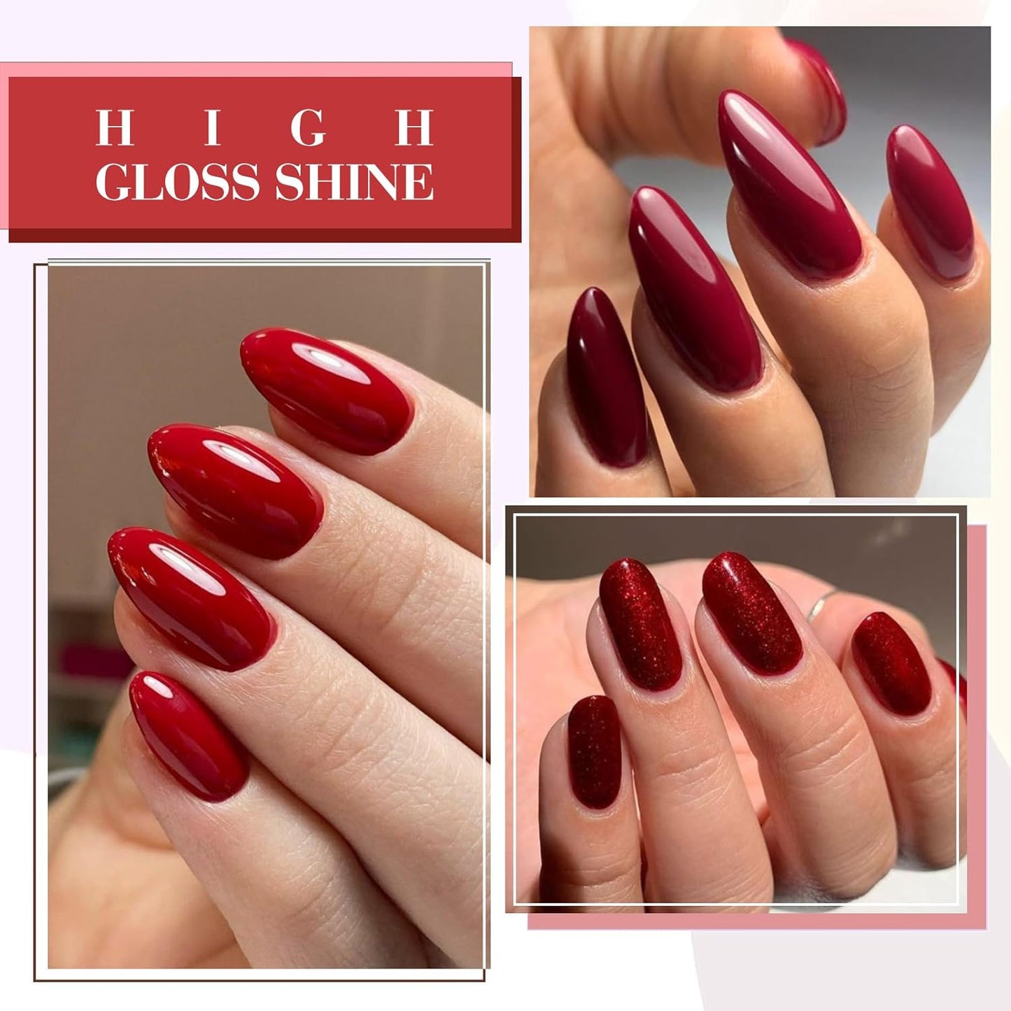 CANNI 6Pcs 9ml Hema-Free Red Gel Nail Polish Set- Dark Red Burgundy Glitter Gel Polish Kit DIY at Home Salon Christmas New Year's Gifts for Girls