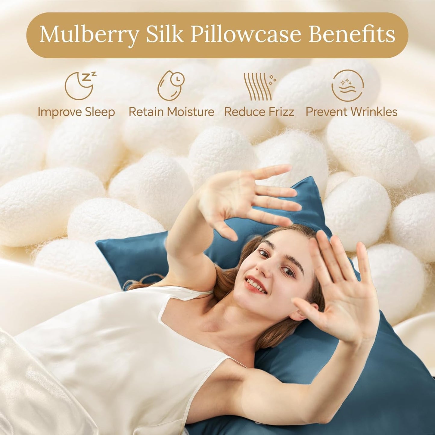 INFIIXSO Mulberry Silk Pillowcase for Hair and Skin, Silk Pillow Cases Queen Size Set of 2 with Hidden Zipper 20"x30", Ultra Smooth and Soft Cooling Pillow Cases for Hot Sleepers(Bluesteel, 2 Pack)