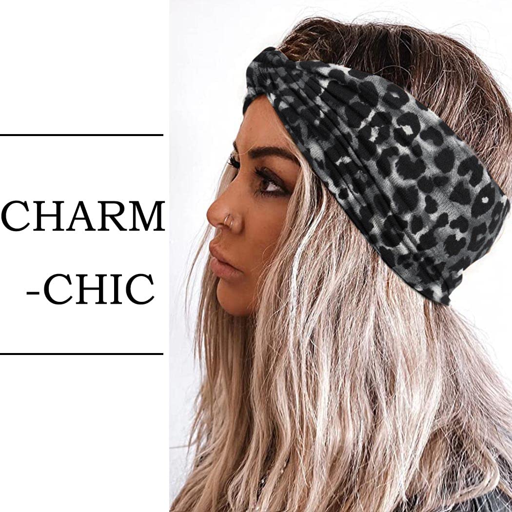 Acenail Wide Headbands for Women, 4 Pack Knotted Turban Headband, Non Slip Hairbands, Floral Workout Head Bands, Leopard Yoga Sweatbands, Cotton Hair Scarfs, Boho Head Wraps, Fashion Hair Accessories