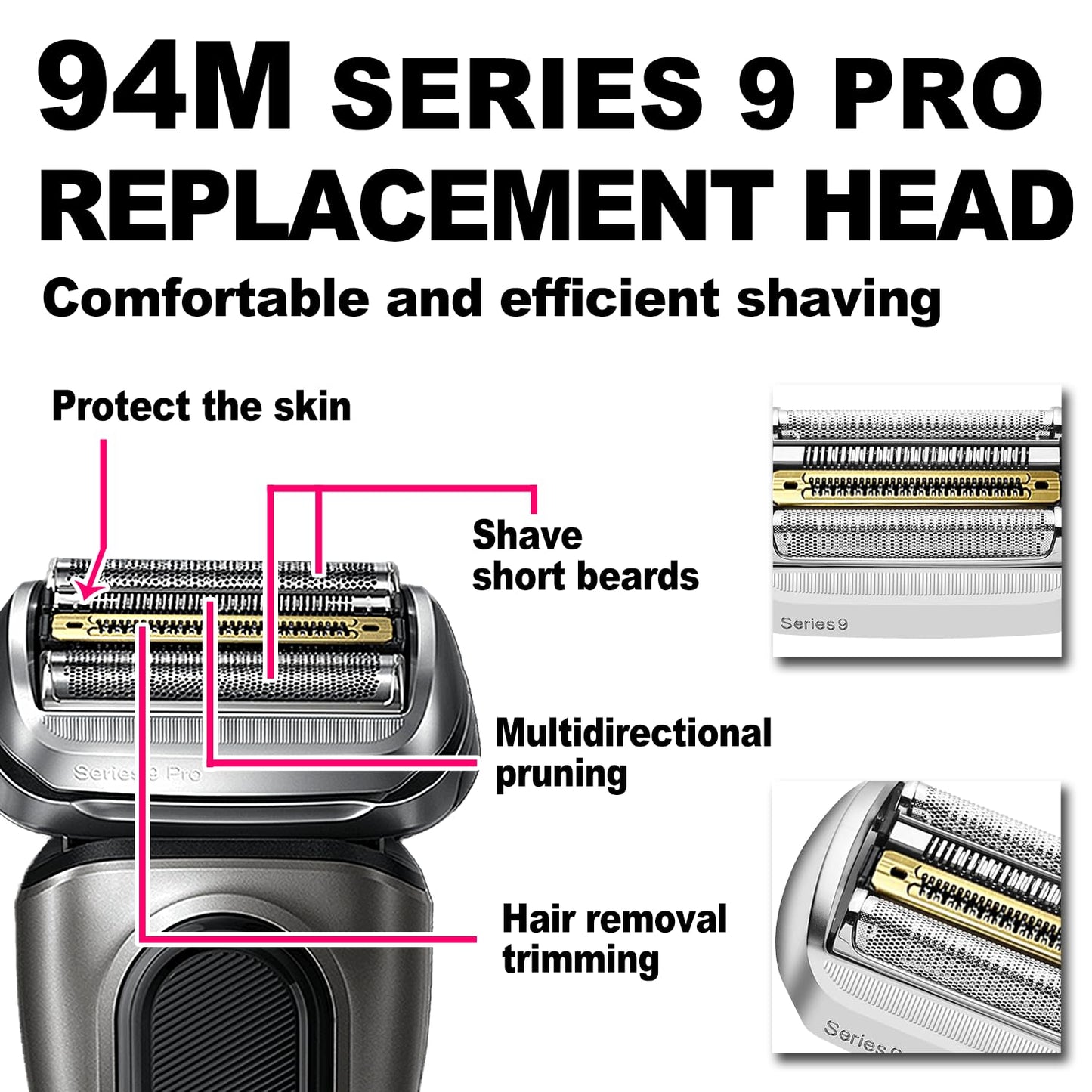 NEW Series 9 Pro 94M Bra-un Electric Shaver Replacement Head for Men Razor Shaving Blades Compatible with 94M Braun 9290cc, 9291cc, 9370cc, 9376cc, 9293s, 9260s, 9295cc, 9385cc, 9390cc, 9330s, 9296cc