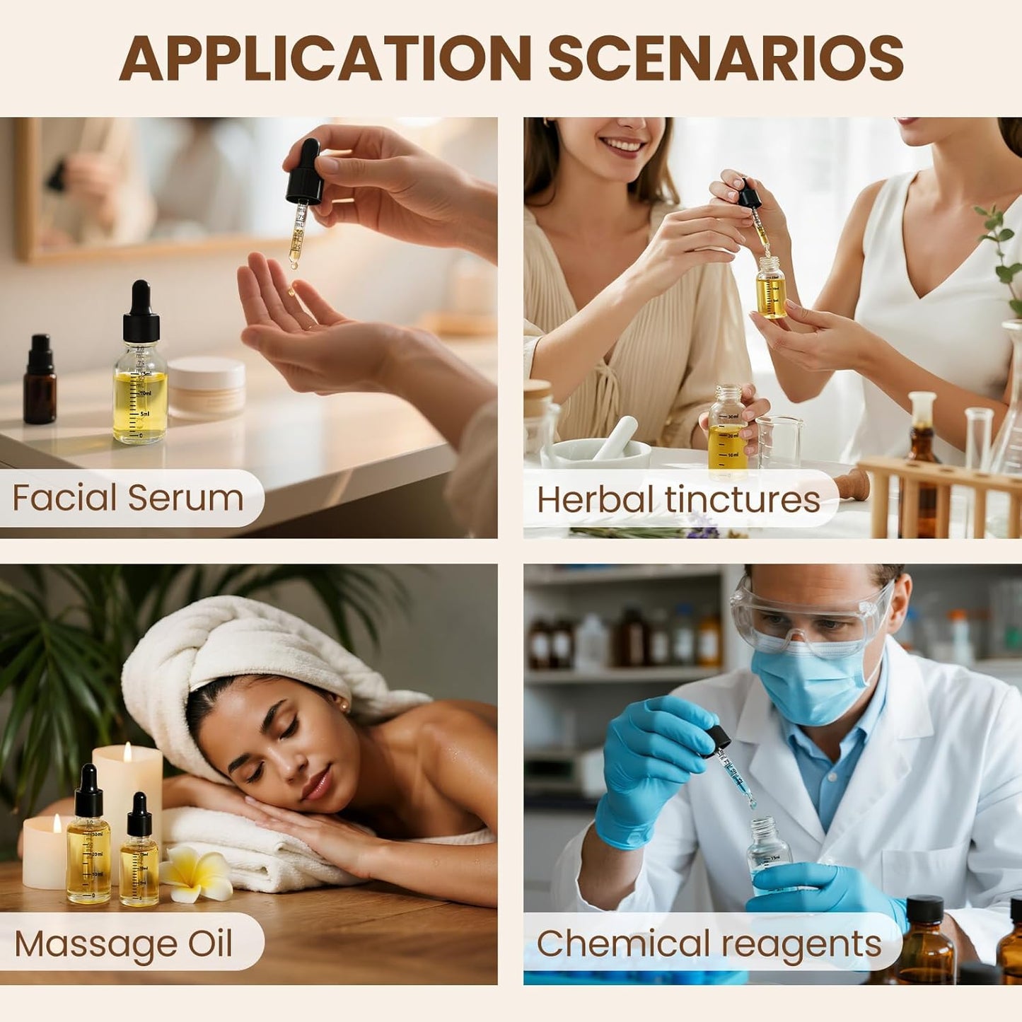 50 Pcs 1/2oz Clear Glass Dropper Bottles with Measurement, 15ml Leakproof Tincture Bottles with Funnels, Eye Droppers, Extra Caps & Labels, Refillable Empty Bottle for Tinctures, Essential Oils