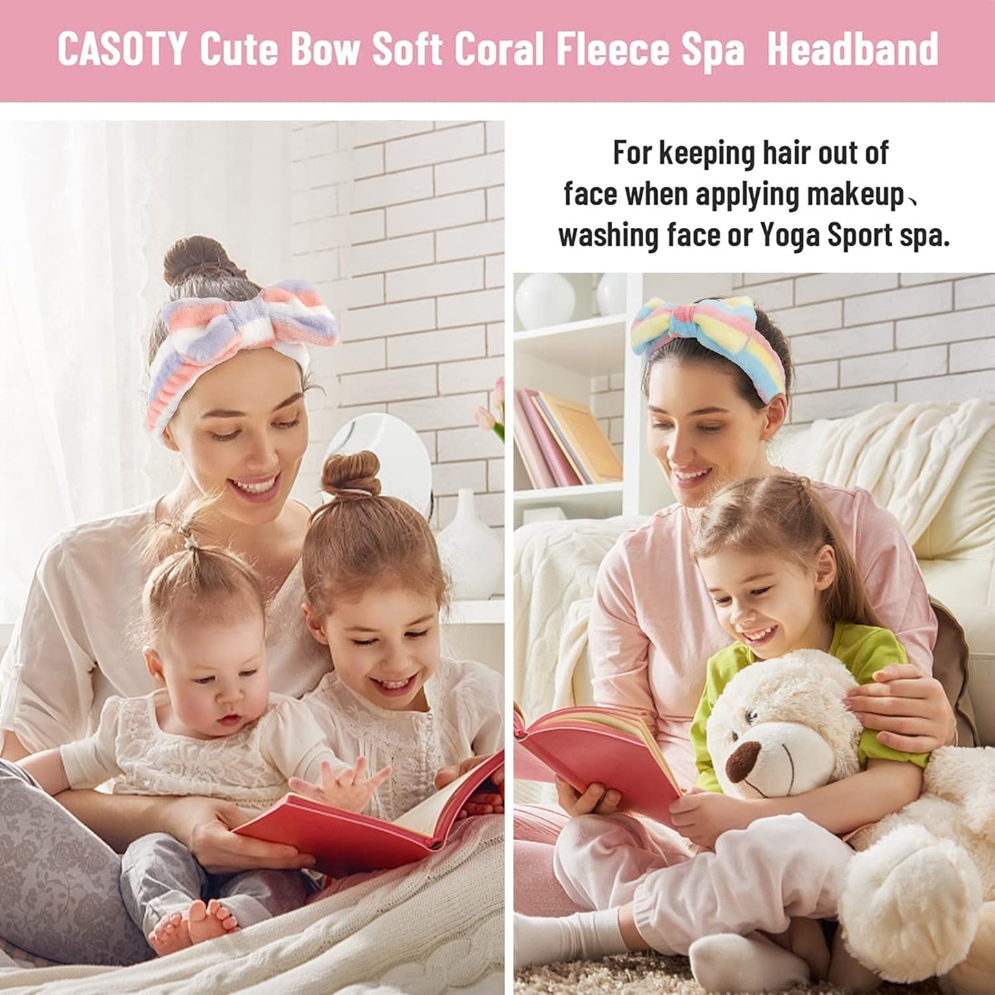Casoty 6 Pcs Hairband, Soft Coral Fleece Makeup Headband, One Size Fits All Material, Good Elasticity, Wide Application for Washing Face, Yoga, Halloween