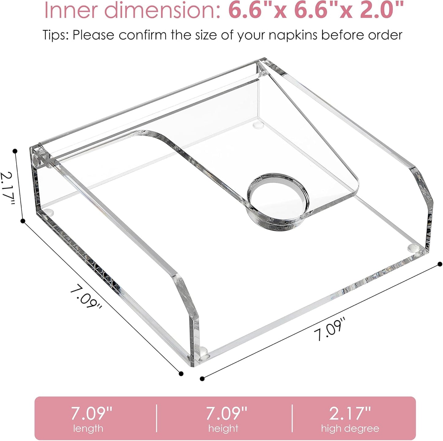 DINGHUO Acrylic Napkin Holder for Table, 7"x7" Clear Luncheon Napkin Holder with Weighted Arm, Flat Kitchen Paper Hand Napkin Dispenser, Suitable for Outdoor & Indoor