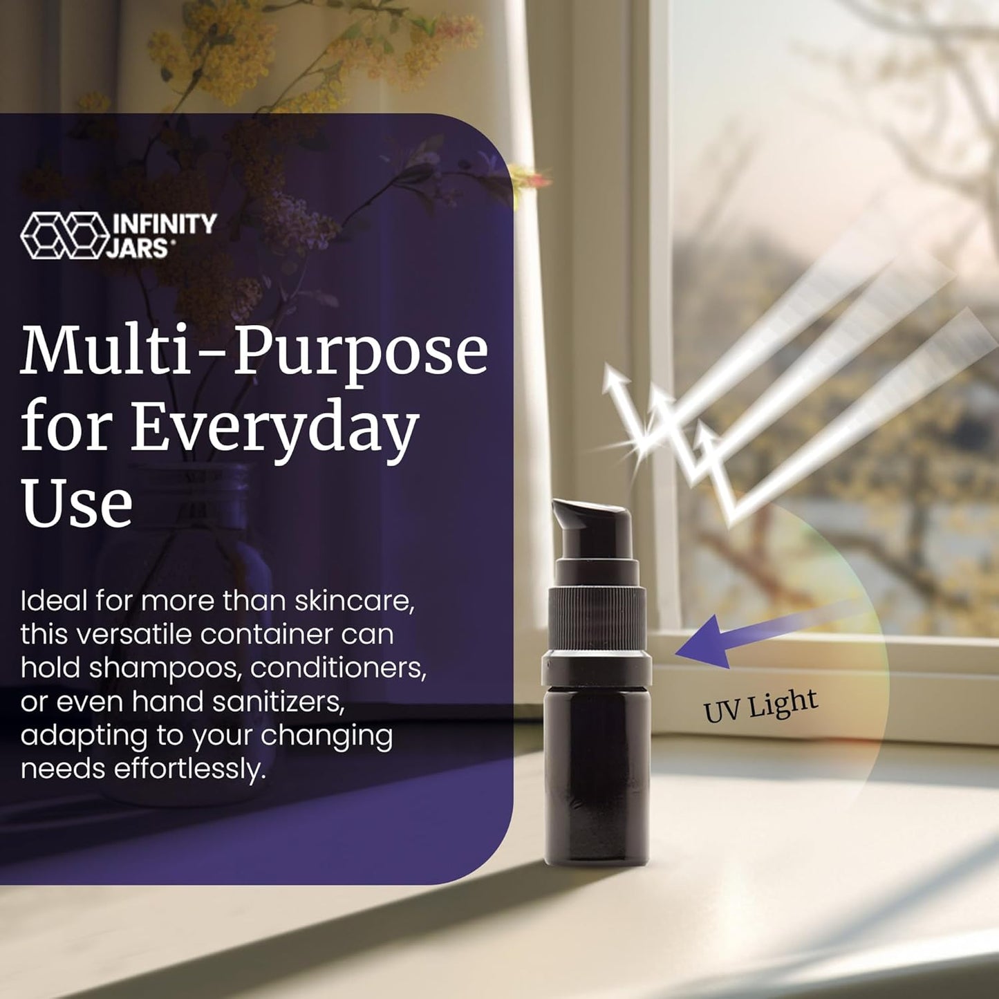 Infinity Jars 5 ML (0.17 fl oz) Refillable UV Black Glass Pump Bottles Leak-Proof Travel Containers for Toner, Sanitizer, Beard Oil, Hair Serum, Essential Oils