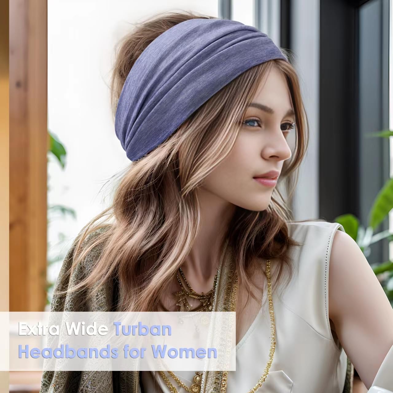 Extra Wide Headbands for Women, 7'' Large Cotton Like Turban Knotted Bandana Head Bands for Women Non Slip, Boho Headbands for Women's Hair (6Pcs Bright Colors, Extra Large 7" Wide)