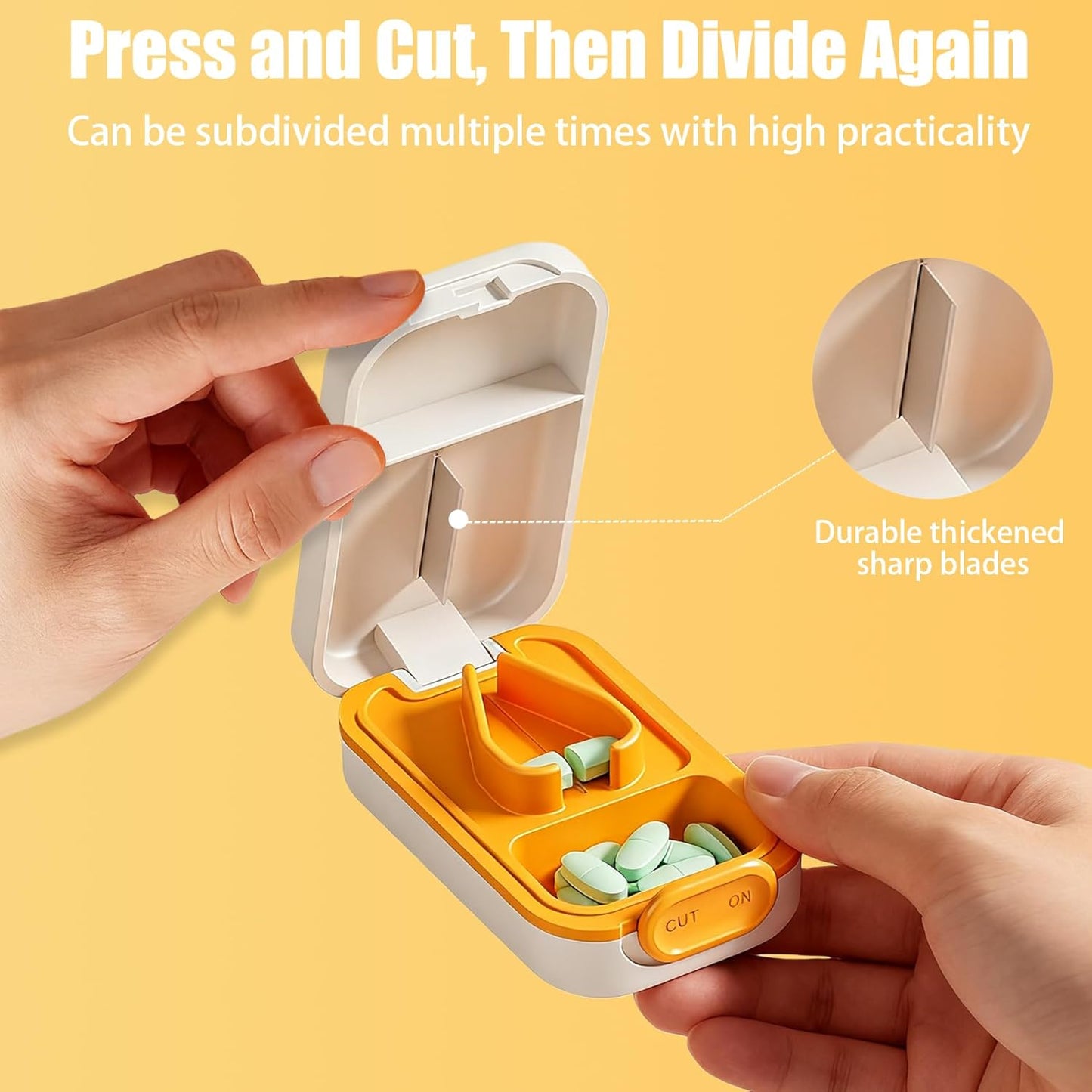 Pill Cutter Splitter for Small or Large Pills with Safety Lock - Accurate and Easy Travel-Friendly Design for Daily Use (Orange)