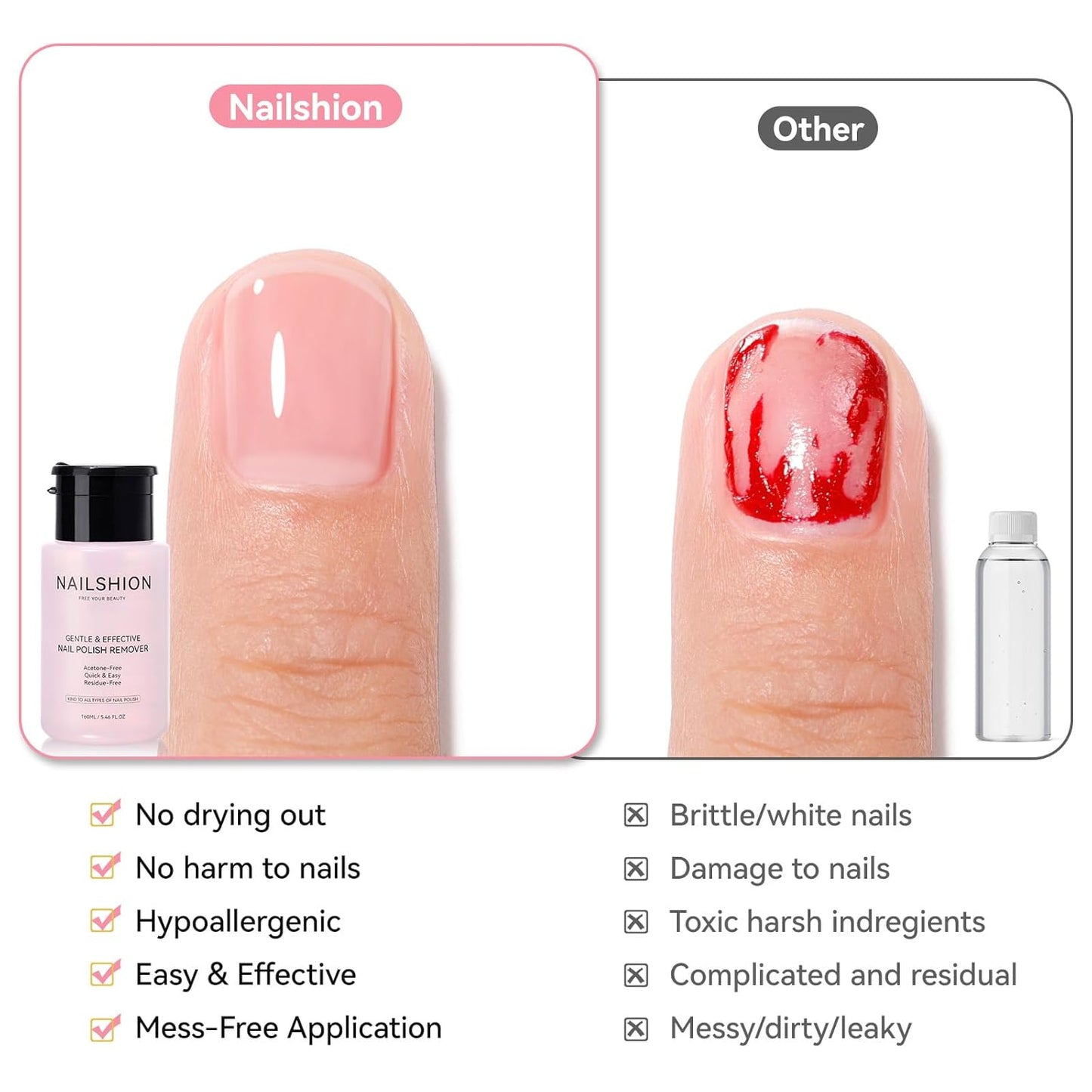 Nail Polish Remover, Non-acetone, 5s Quick Remove Regular Nail Polishes, Healthy Gentle Fingernail Polish Remover Built-in Pump, 5.46 Fl oz Cherry Blossom Scent, VE Formula No Drying Out