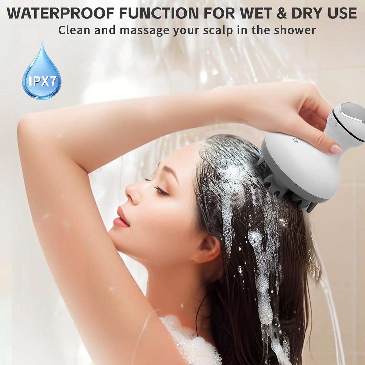 iRest Electric Hair Scalp Massager Rotating Waterproof with 4 Heads 84 Nodes,Handheld Portable Head Massager for Hair Growth,Full-Body Massage and Stress Relax