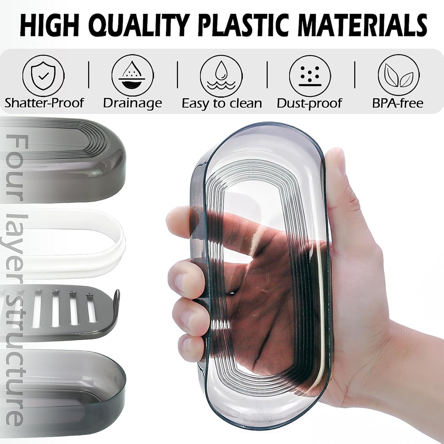 Shampoo Bar Travel Case with Lid, Large Bar Soap Holder, Shampoo and Conditioner Bar Container Perfect for Kitsch Bar Soap, Travel Soap Box for Traveling, Camping, Gym, Bathroom (Max,Black)