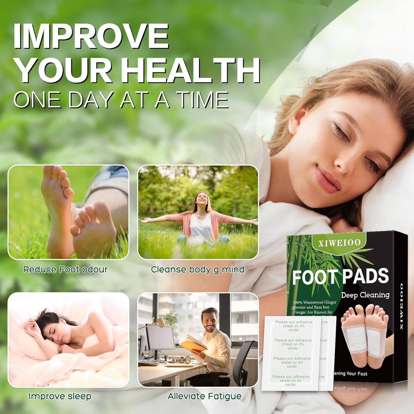 100 Packs Foot Pads kit Bamboo Feett Pads, Natural Cleansing, Promoting Sleeping, Suitable for Daily Relaxation Foot Paches Relieve Stress, Improve Sleep and Relaxation