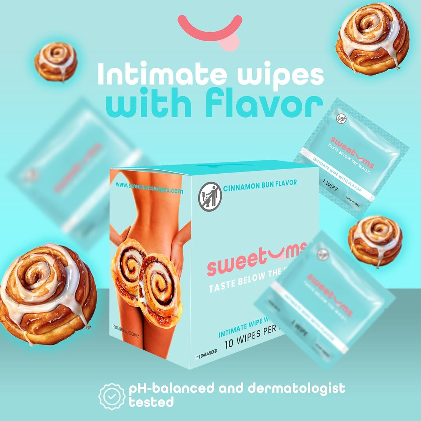 Feminine Wipes For Women, Individually Wrapped - pH Balanced Biodegradable Flavored Intimate Wipes - Cinnamon Bun, Pack of 10