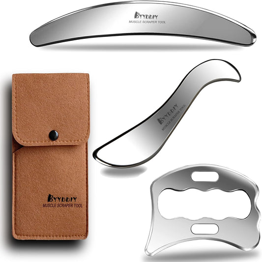 BYYDDIY SDC 3 in 1 Stainless Steel GuaSha Muscle Scraper Tools Set,Scar Tissue Tool,Physical Therapy Tools,Muscle Scraping Tool,Massage Scraper,IASTM Tools,Soft Tissue Massage Tool (SD2C)