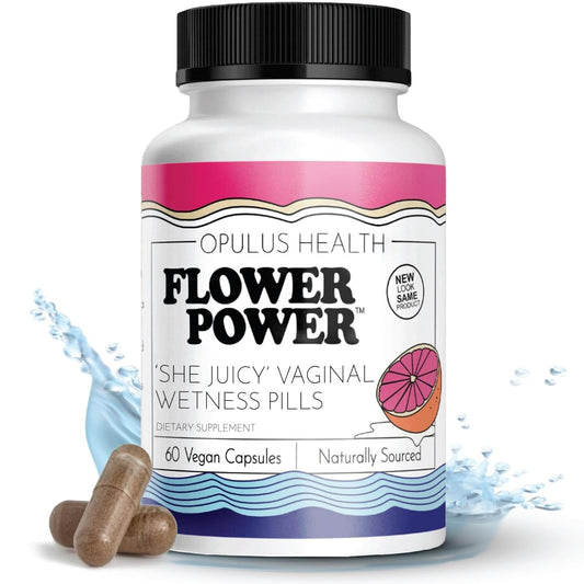 Flower Power Vaginal Moisturizer Capsules | Feminine Care for Women - 60 ct - End Vaginal Dryness with Slippery Elm Bark | Feminine Care for Vaginal Health - Made in USA