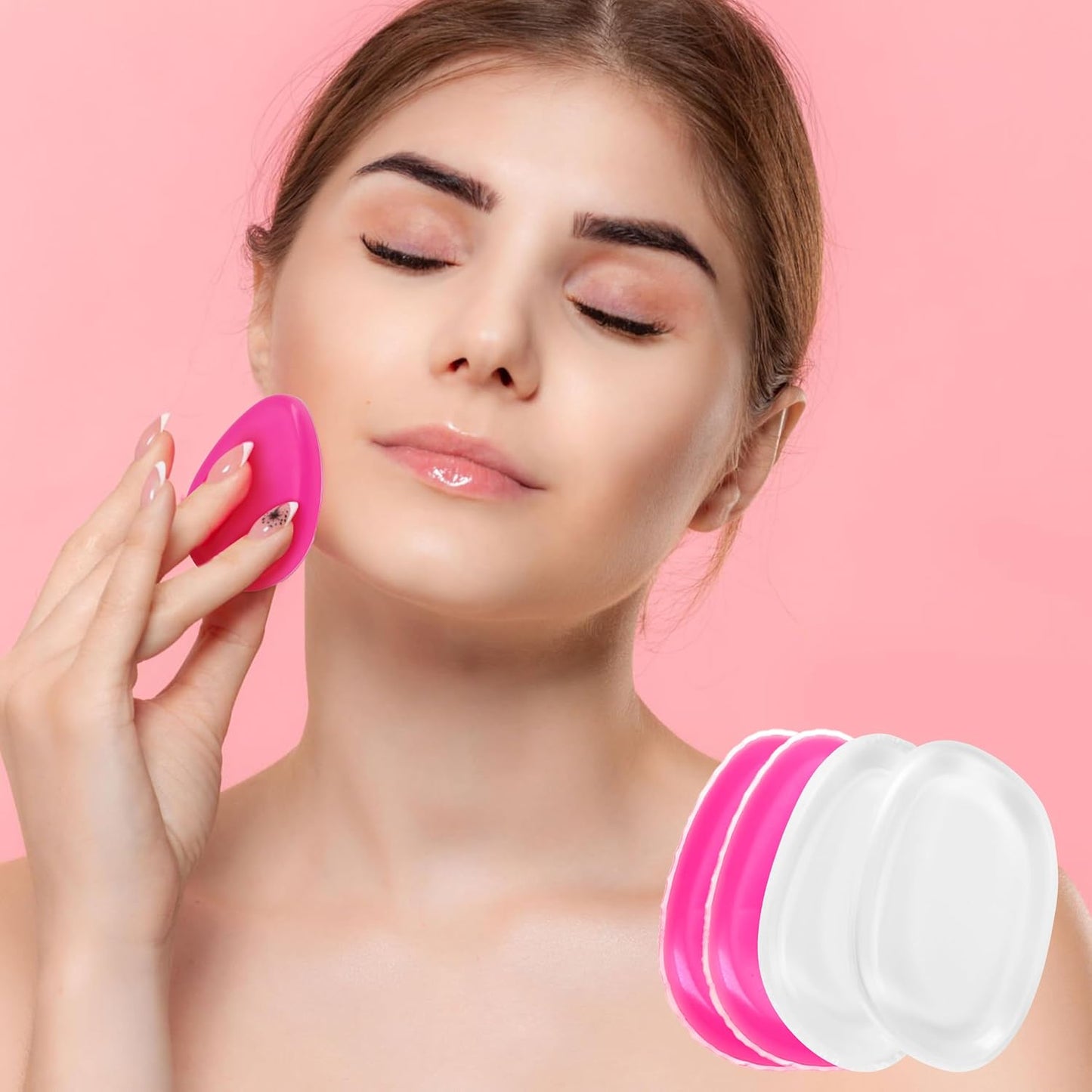 4 Pack Jelly Silicone Makeup Sponge Set for Women, Non-Absorbent Flawless Beauty Application Cosmetic Blender Pure Puff Applicator for Foundation, Powder, Concealer, Blush, Highlighter, Pink & Clear