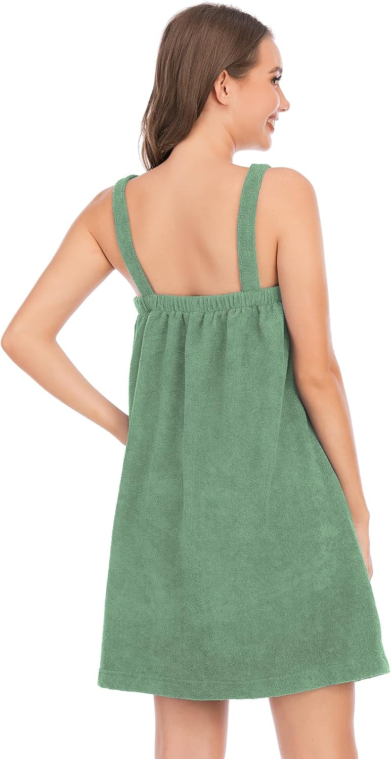 Veseacky Women Bath Wrap Towel for Womens Shower with Pocket Adjustable Spa Robe & Facial Headband