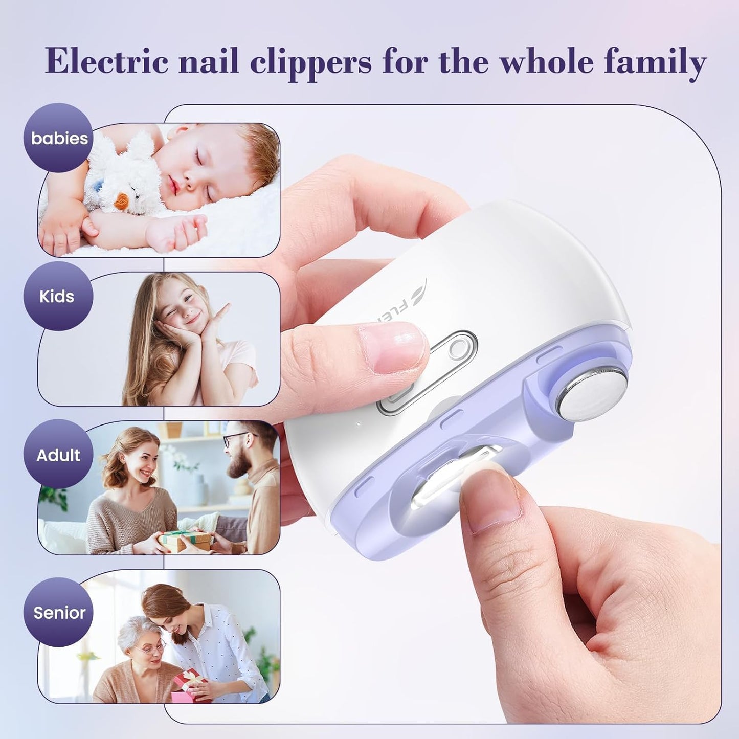 Electric Nail Clipper,2-in-1 AutomaticNail Clipper,ElectricNail Grinder,40DB BabyNail Trimmer,LED LightElectric Nail Trimmer forBaby,Kids,Adults,Seniors,Manicure Set,BabyNail Kit Portable White
