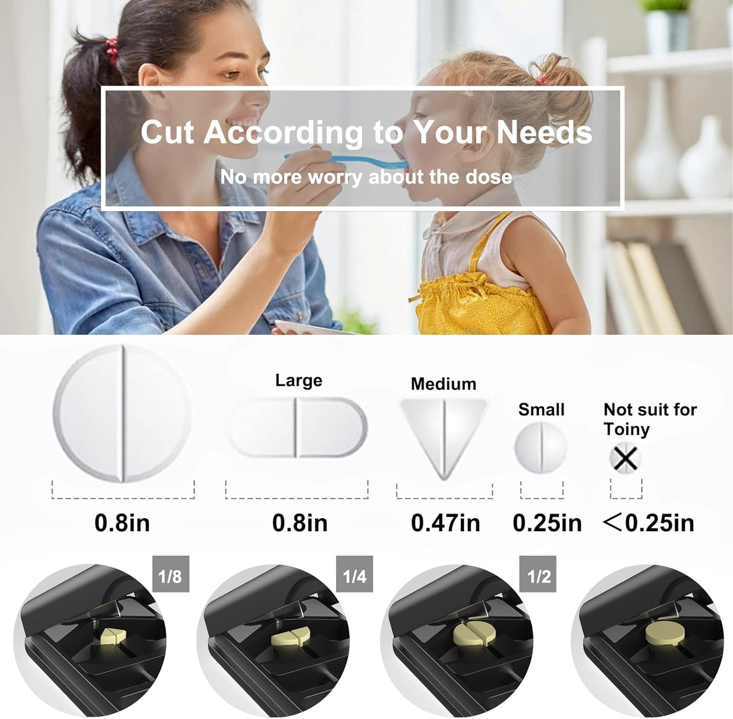 Pill Cutter with Auto Centering Device, Aluminum Pill Splitter with 316L Stainless Blade, Genuine Leather Case, Professional Pill Splitter for Cutting (Plastic,Black)