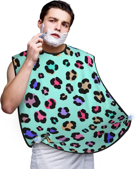 Beard Trimming Catcher Apron, Waterproof Non-Stick Grooming Bib for Shaving, Ideal for Men Dad Father’s Day, Animal Skin Colorful Cheetah Leopard Print Floral Shave Bib