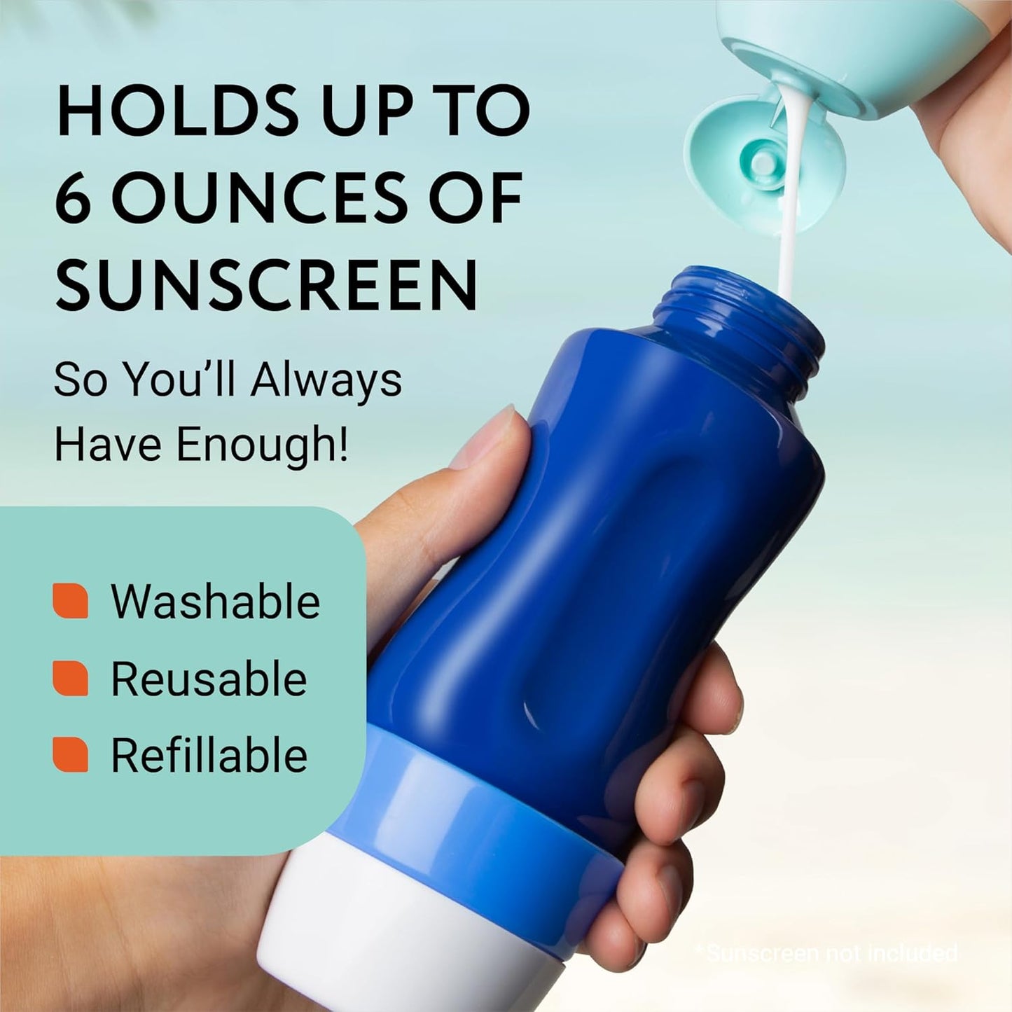 Sunscreen Applicator - 2 Pack, 6 fl oz - Refillable Sunscreen Roller & Replacement Sponge Heads - Roller Bottle Lotion Applicator for Easy Even Coverage for Kids & Adults