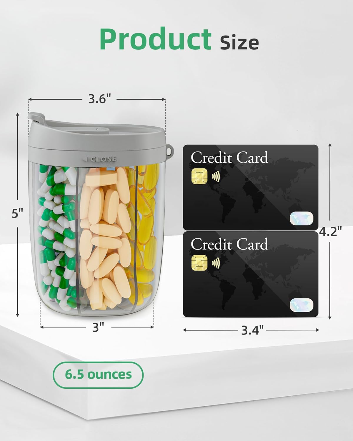 PULIV Large Supplement Organizer Bottle, Holds Plenty of 6 Various Vitamins in 1 Pill Dispenser with Anti-Mixing & Wide Openings Design, Easy to Retrieve Meds, Includes 20 Pcs Stick-on Labels Gray