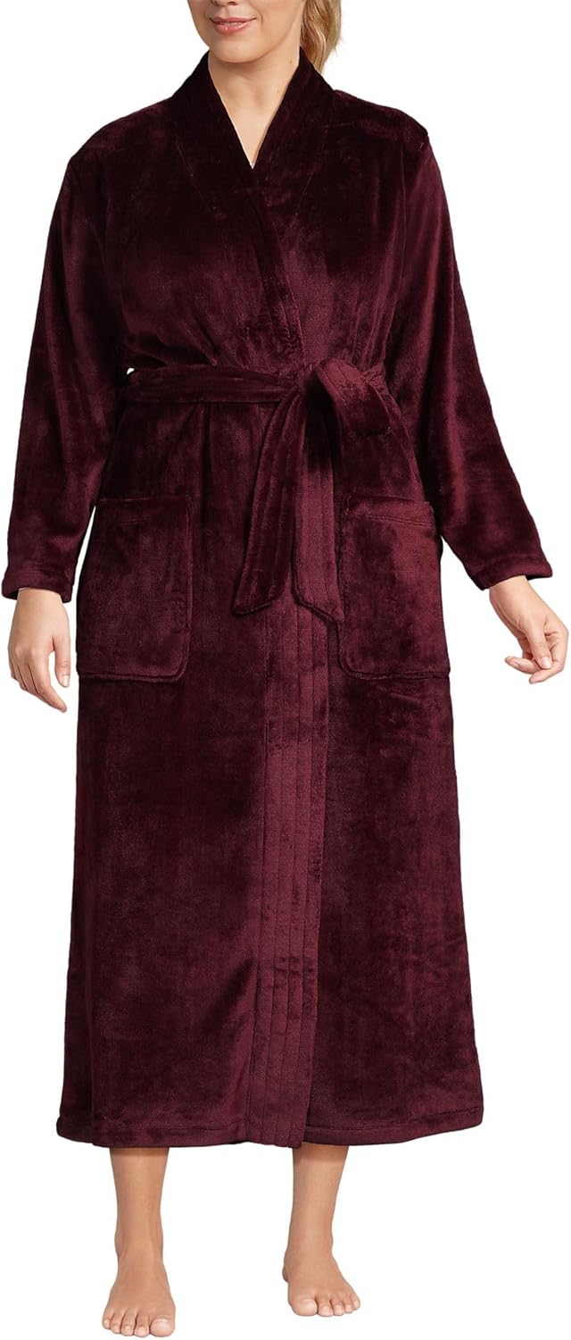Lands' End Women's Cozy Plush Long Wrap Robe