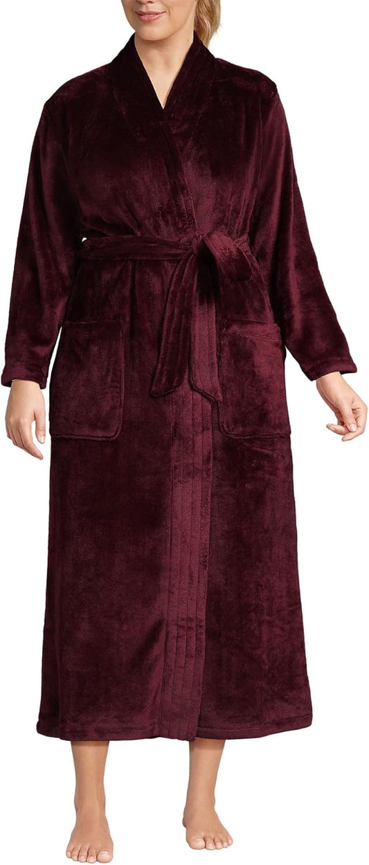 Lands' End Women's Cozy Plush Long Wrap Robe