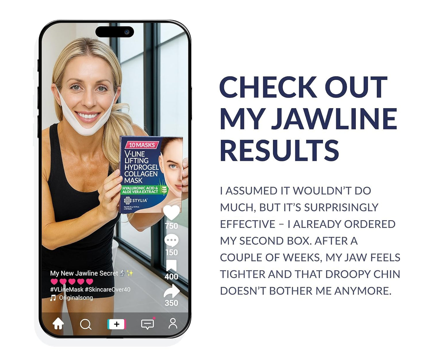 STYLIA V Line Lifting Collagen Face Mask - Lift, Firm & Contour Jawline - Double Chin Strap with Hyaluronic Acid & Aloe Vera - Hydrating Neck & Face Tightening Mask - Chin Strap for Sleeping (2PC)