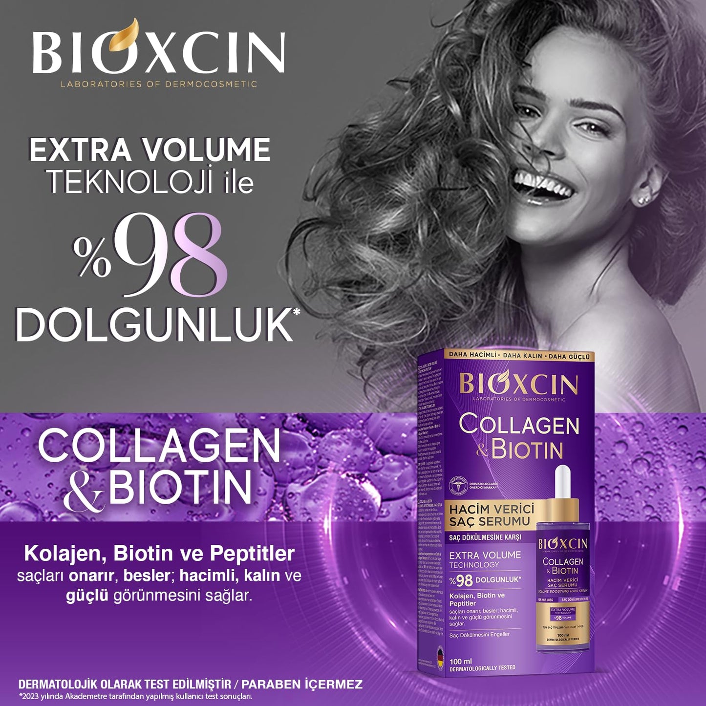 Collagen and Biotin Volumizing Hair Serum Thickening and Strengthening Styling Serum for Thin, Weak and Damaged Hair Nourishing Anti-Hair Loss Formula, Daily Hair Growth and Repair Care 100 ML