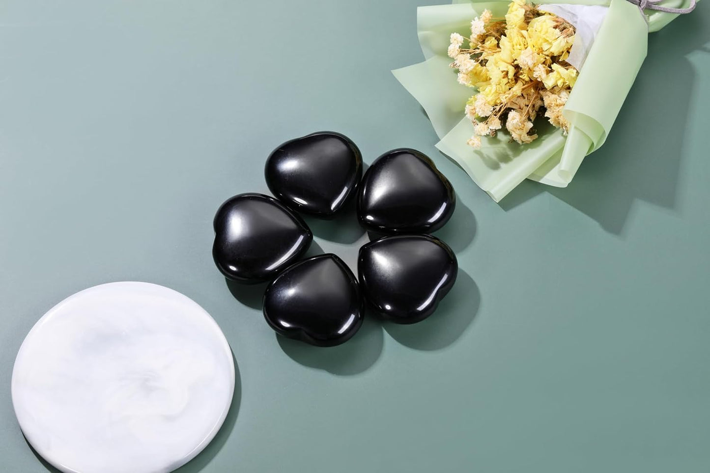 Jovivi 45mm Big Black Obsidian Crystal Heart Healing Crystals Heart Stones Polished Pocket Love Gemstones Natural Reiki Chakra Balancing Meditation Massage Gift Palm Worry Stones for Anxiety